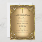 Invitation Croix de Damas perle Or Baptême (Devant)