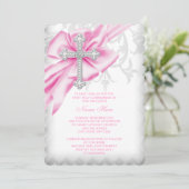 Invitation Croix de Damas rose Première communion (Debout devant)