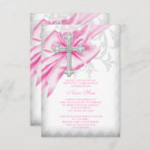 Invitation Croix de Damas rose Première communion (Devant / Derrière)