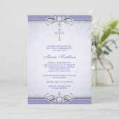 Invitation Croix de Damas Violet Première Communion (Debout devant)