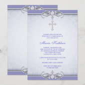 Invitation Croix de Damas Violet Première Communion (Devant / Derrière)