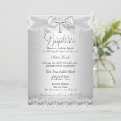 Invitation Croix de dentelle d'argent Baptême garçon ou fille (Debout devant)