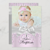 Invitation Croix de dentelle et bijoux Photo Baptême Invitati (Devant / Derrière)