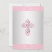 Invitation Croix de dentelle rose Baptême Christening (Dos)