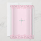 Invitation Croix de dentelle rose blanche Baptême Christening (Dos)