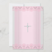 Invitation Croix de dentelle rose blanche Baptême Christening (Dos)