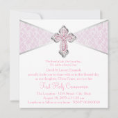 Invitation Croix de dentelle rose de première communion (Dos)