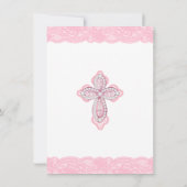 Invitation Croix de diamant de dentelle rose Baptême Christen (Dos)