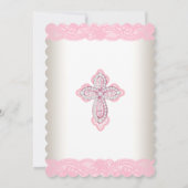 Invitation Croix de diamant de dentelle rose ivoire Photo Bap (Dos)
