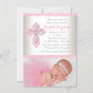 Invitation Croix de diamant en dentelle rose ivoire pour phot