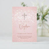 Invitation croix de diamant sur parties scintillant faux rose (Debout devant)