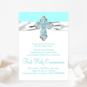 Invitation Croix de diamant turquoise Filles Turquoise Blue F