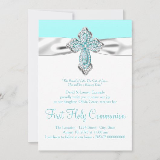 Invitation Croix de diamant turquoise Filles Turquoise Blue F (Devant)