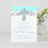 Invitation Croix de diamant turquoise Filles Turquoise Blue F (Debout devant)