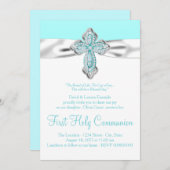 Invitation Croix de diamant turquoise Filles Turquoise Blue F (Devant / Derrière)