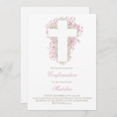 Invitation croix de fleurs respirantes du bébé Confirmation (Devant / Derrière)