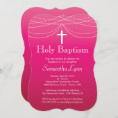 Invitation Croix de Garland rose moderne Saint-Baptême (Devant / Derrière)