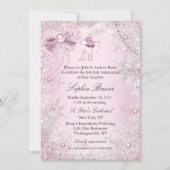 Invitation Croix de la Bow perle rose communion ou baptême (Devant)