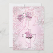 Invitation Croix de la Bow perle rose communion ou baptême (Dos)