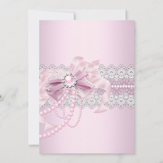 Invitation Croix de la Bow perle rose communion ou baptême (Dos)