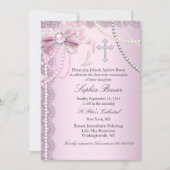 Invitation Croix de la Bow rose Pretty Pearl Première communi (Devant)