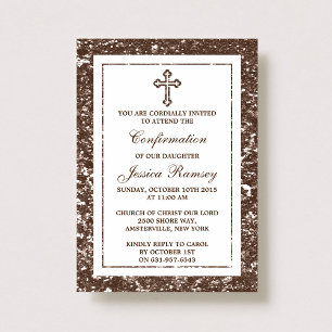 Invitation Croix de la Parties scintillant Brown Communion sa