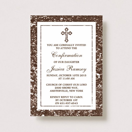 Invitation Croix de la Parties scintillant Brown Communion sa