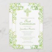 Invitation Croix de la Première communion Dames vertes Christ (Devant / Derrière)