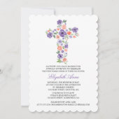 Invitation Croix de la première communion d'aquarelle violett (Devant)