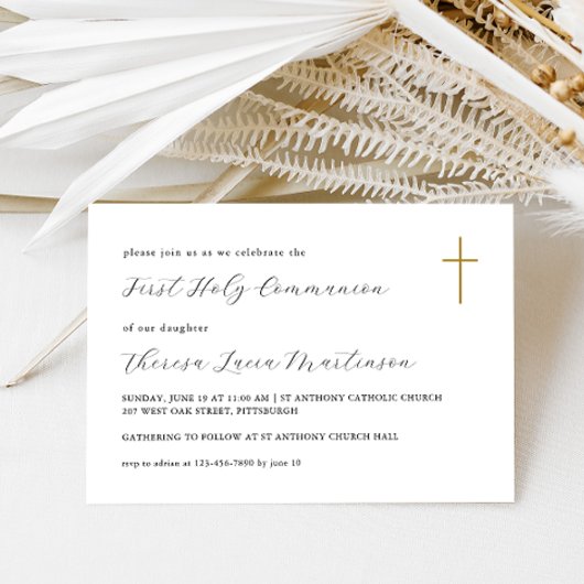 Invitation Croix de la première sainte communion classique