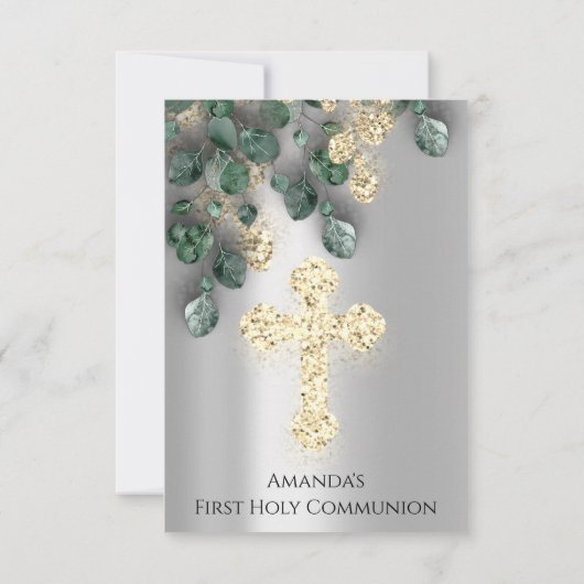 Invitation Croix de la première sainte communion en argent ve (Dos)