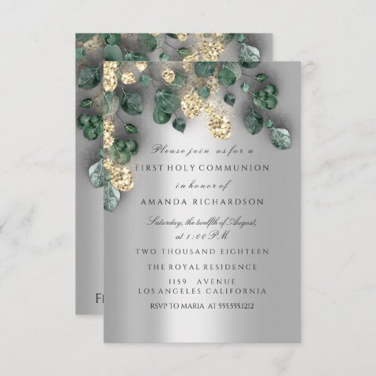 Invitation Croix de la première sainte communion en argent ve (Devant / Derrière)