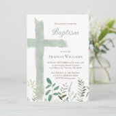 Invitation Croix de l'aquarelle verte du baptême (Debout devant)