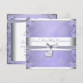 Invitation Croix de lavande Filles Violet Première communion (Devant / Derrière)