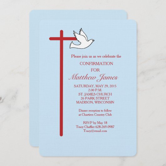 Invitation Croix de l'esprit de confirmation du garçon sur l' (Devant / Derrière)