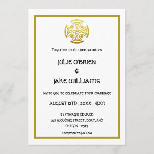 Invitation Croix de nœud celtique de mariage en faux or