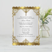 Invitation Croix de perle blanche or baptême baptême 2 (Debout devant)