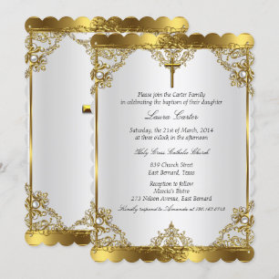 Invitation Croix de perle blanche or baptême baptême 2
