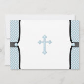 Invitation Croix de perle bleue baptême bleu noir (Dos)