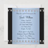 Invitation Croix de perle bleue baptême bleu noir (Dos)
