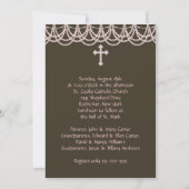 Invitation Croix de perle rose Brown Baby Girl Photo Christen (Dos)