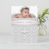 Invitation Croix de perles de dentelle rose Baby Girl Photo C (Debout devant)
