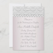 Invitation Croix de perles de dentelle rose Baby Girl Photo C (Dos)