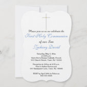 Invitation Croix de Première Communion Bleue (Devant)