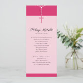 Invitation Croix de première communion des perles roses roses (Debout devant)