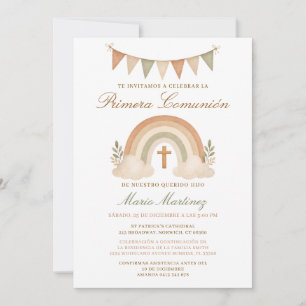 Invitation Croix de Première Communion Garçon Arc-en-Ciel Boh