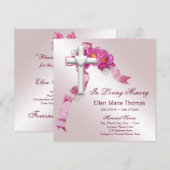 Invitation Croix de rose rose en mémoire affectueuse (Devant / Derrière)