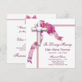 Invitation Croix de rose rose en mémoire affectueuse (Devant / Derrière)