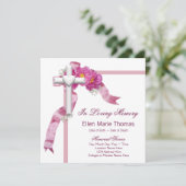 Invitation Croix de rose rose en mémoire affectueuse (Debout devant)