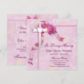 Invitation Croix de rose rose en mémoire affectueuse (Devant / Derrière)